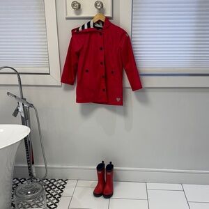Hatley Red Kids Raincoat and rain boots with Navy Accents